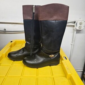 Michael Kors black/brown riding boots sz 5